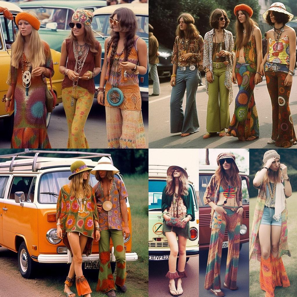 Hippie fashion style, Midjourney V5, render 1 of 4