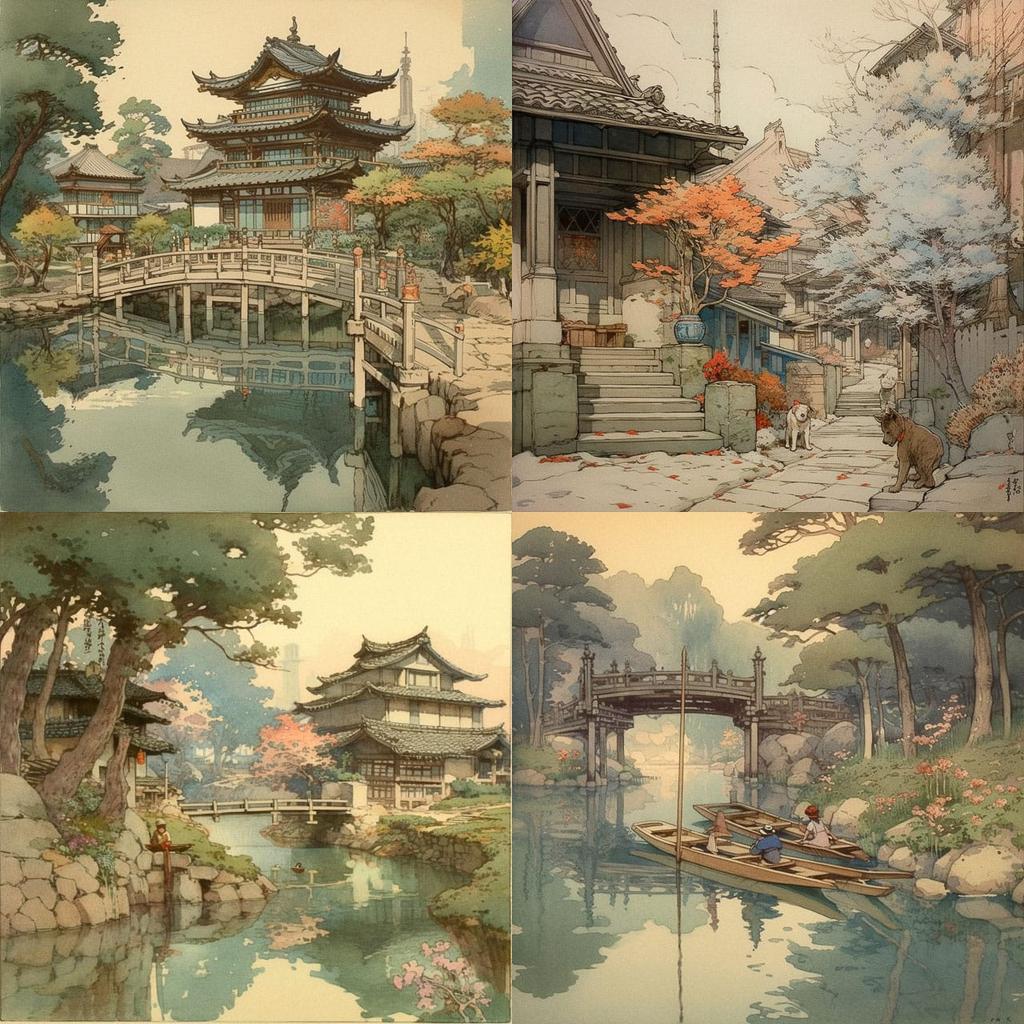 Hiroshi Yoshida style, Midjourney V5, render 1 of 4