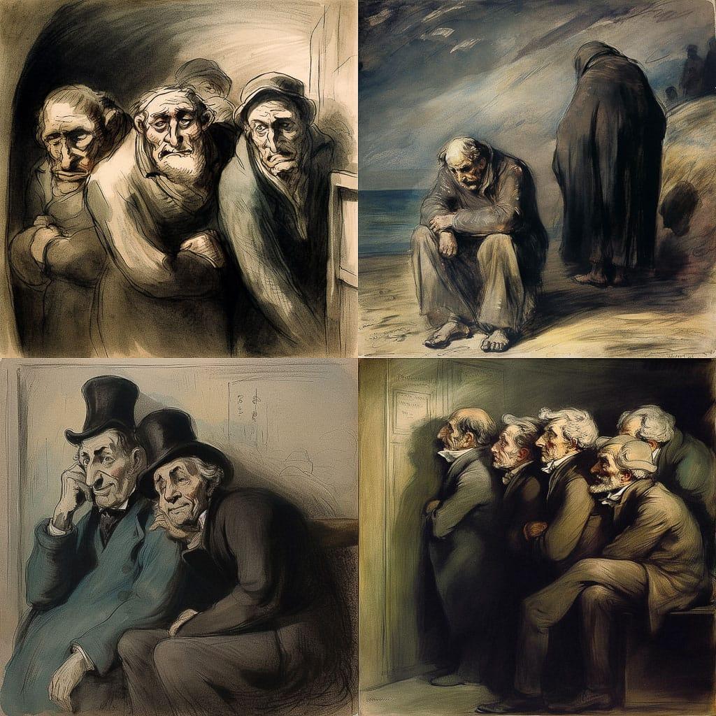 Honore Daumier style, Midjourney V5, render 1 of 4