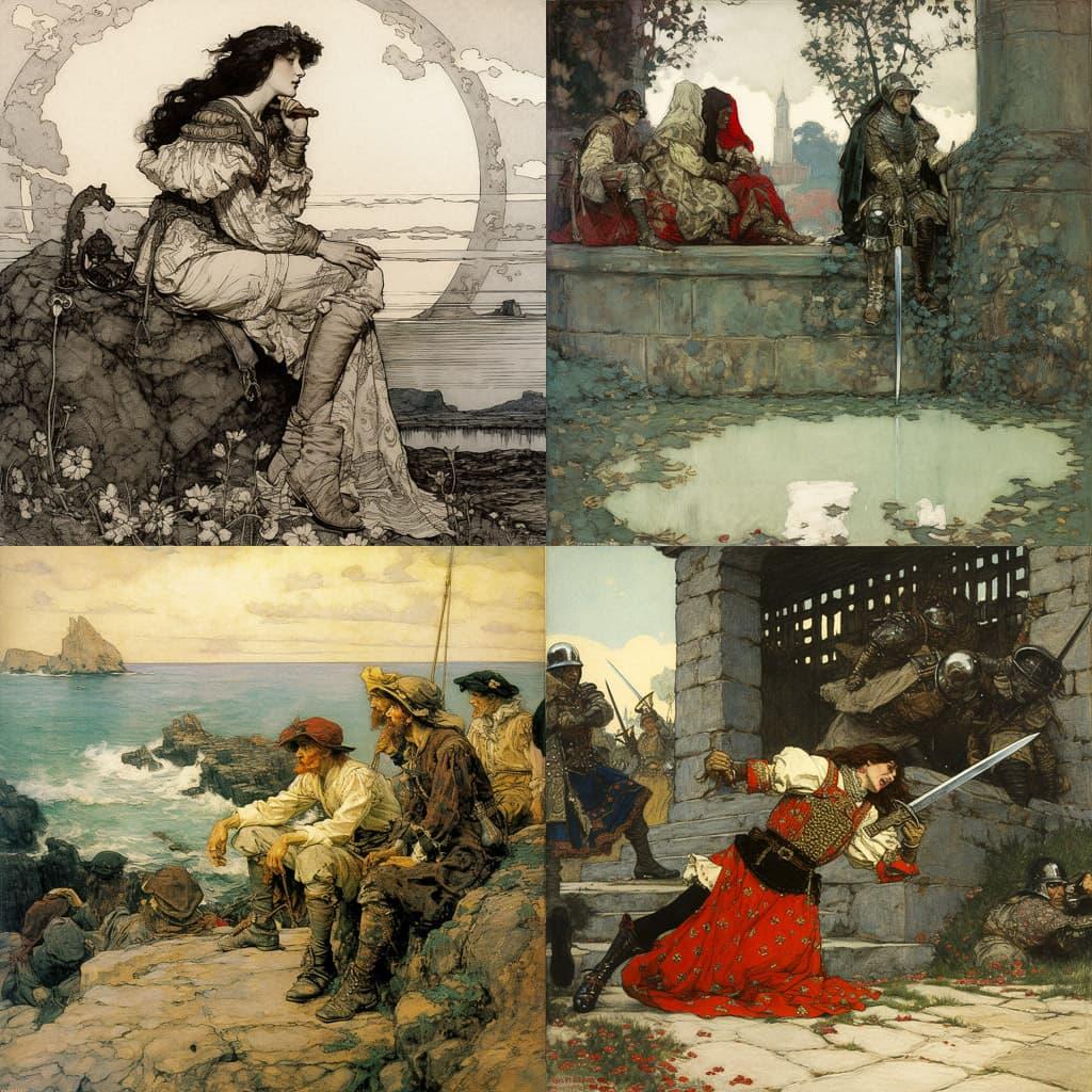 Howard Pyle style, Midjourney V5, render 1 of 4