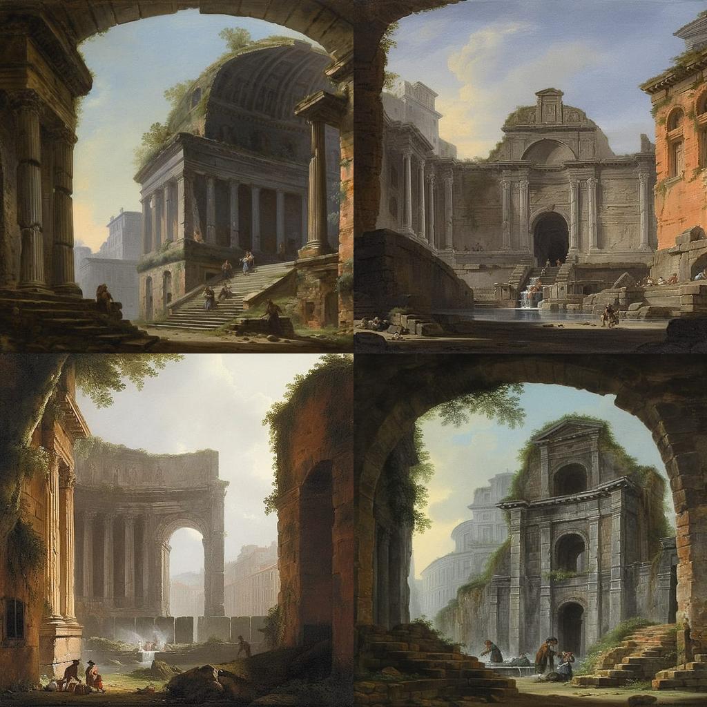 Hubert Robert style, Midjourney V5, render 1 of 4
