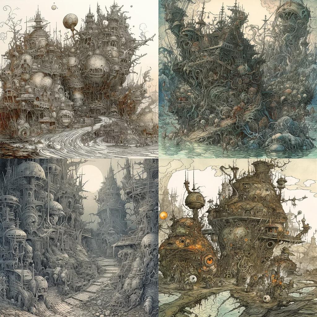 Ian Miller style, Midjourney V5, render 1 of 4