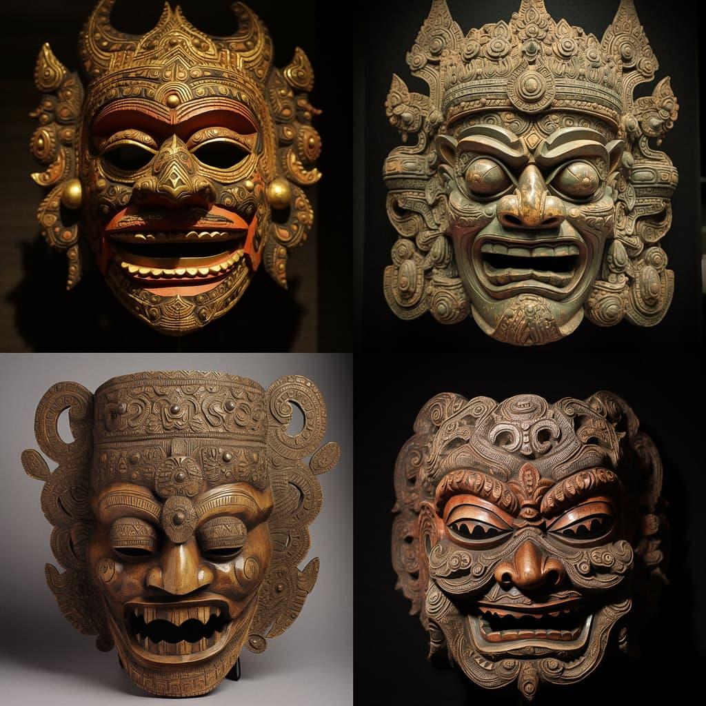 Indonesian mask style, Midjourney V5, render 1 of 4