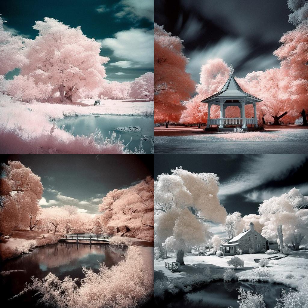 Infrared photography style, Midjourney V5, render 1 of 4