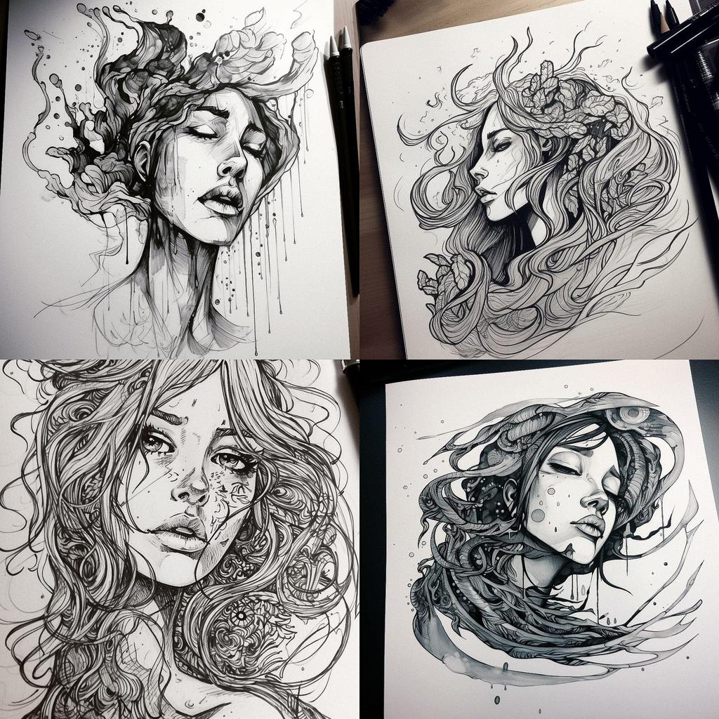 Ink drawing style, Midjourney V5, render 1 of 4