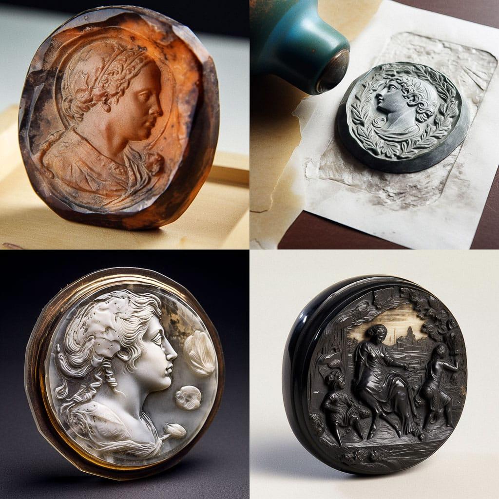Intaglio style, Midjourney V5, render 1 of 4