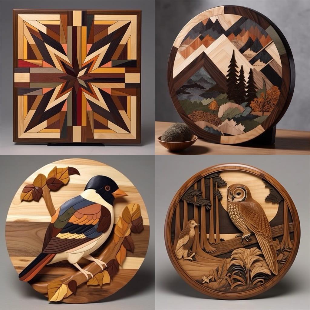 Intarsia woodworking style, Midjourney V5, render 1 of 4