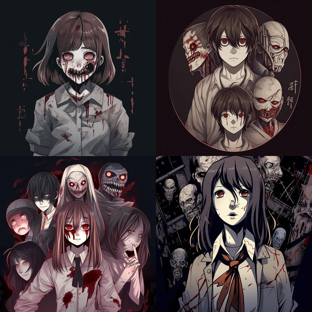 J Horror anime style style, Midjourney V5, render 1 of 4