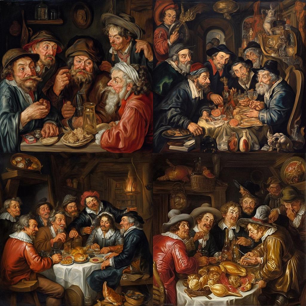 Jacob Jordaens style, Midjourney V5, render 1 of 4