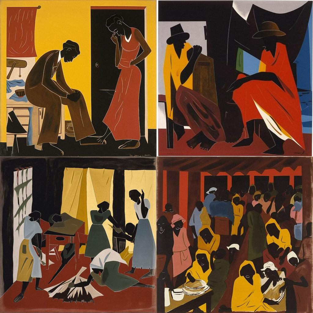 Jacob Lawrence style, Midjourney V5, render 1 of 4