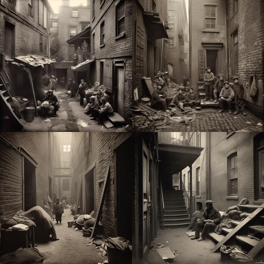 Jacob Riis style, Midjourney V5, render 1 of 4