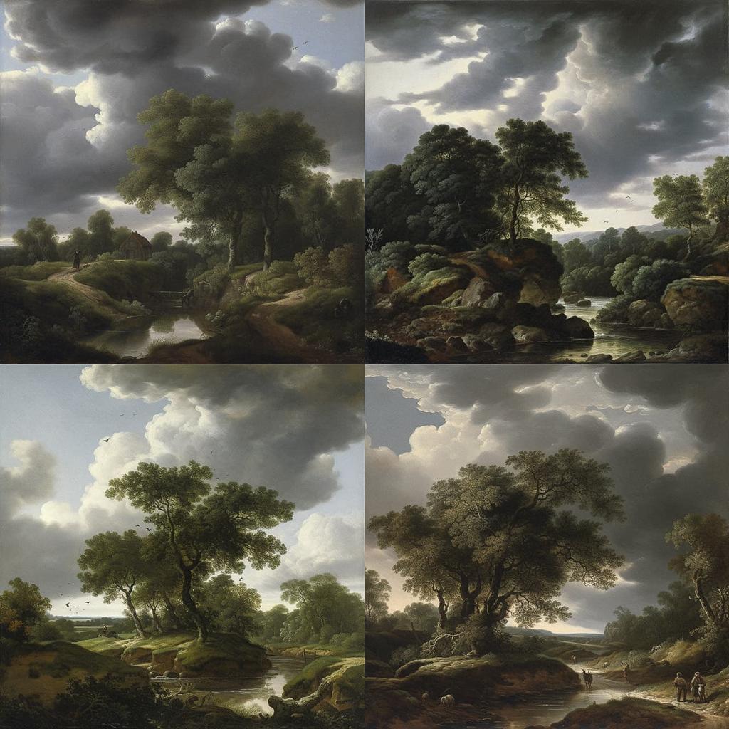 Jacob van Ruisdael style, Midjourney V5, render 1 of 4
