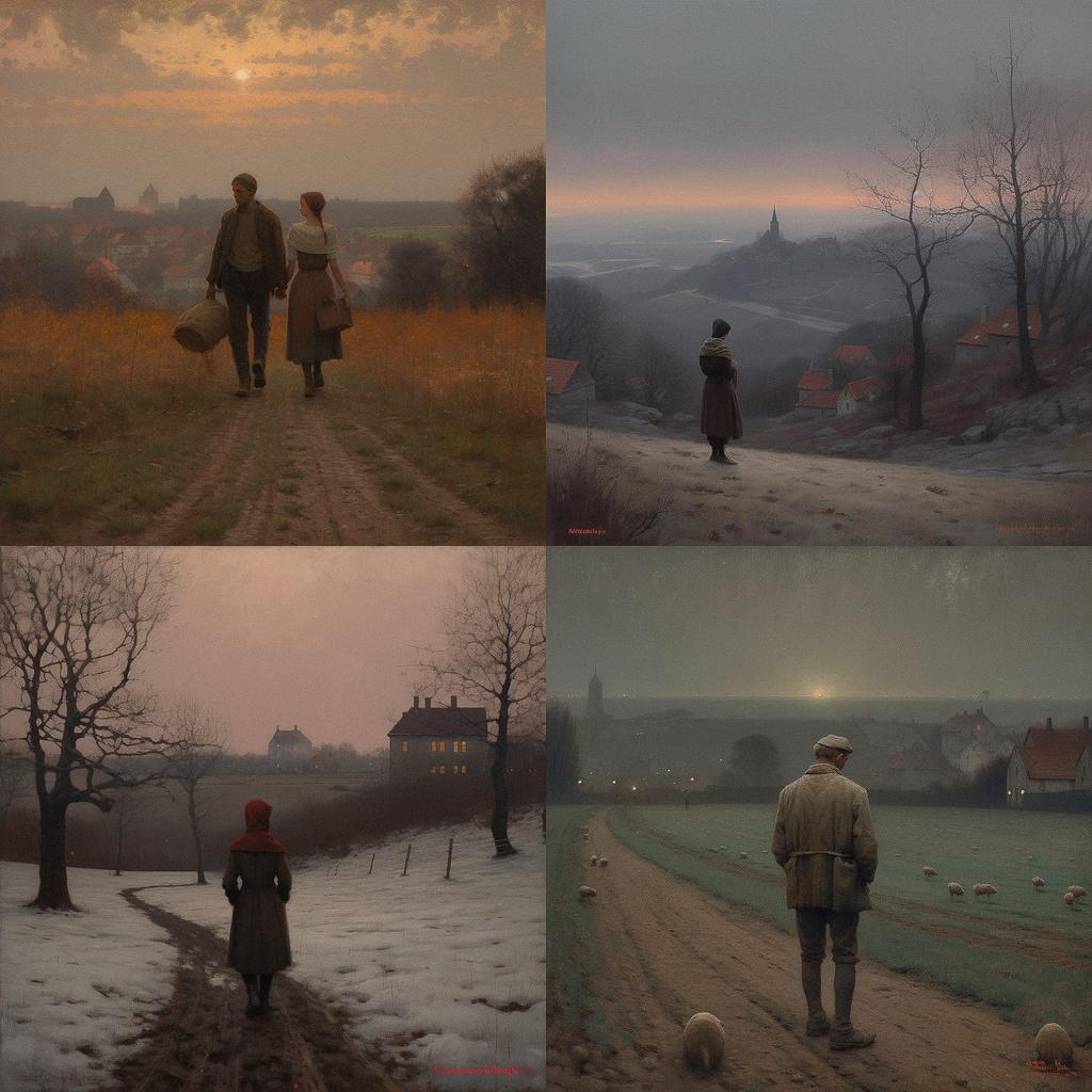 Jakub Schikaneder style, Midjourney V5, render 1 of 4
