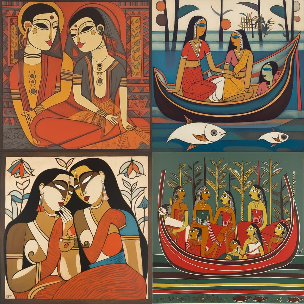 Jamini Roy style, Midjourney V5, render 1 of 4