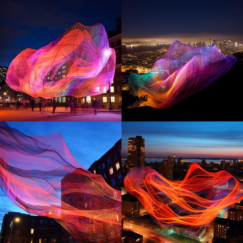 Janet Echelman style, Midjourney V5, render 1 of 4