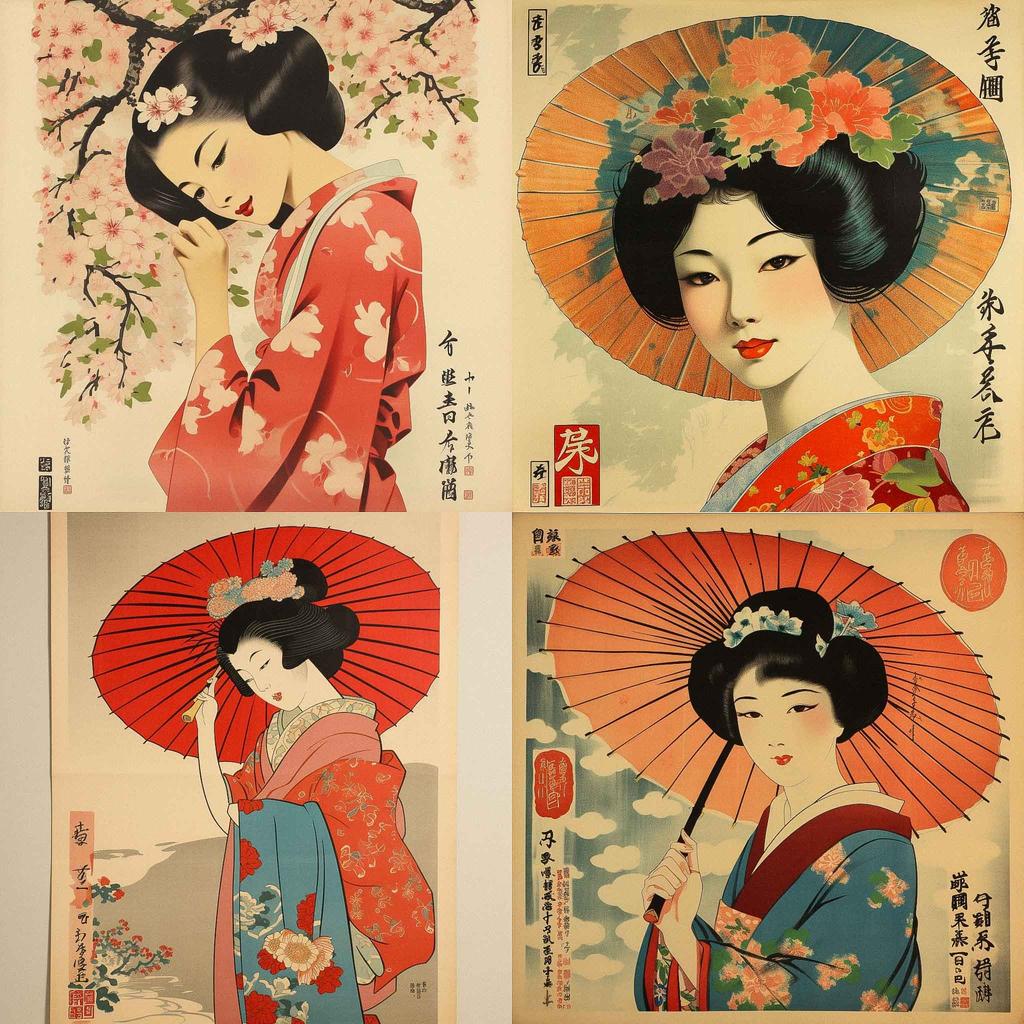 Japanese vintage poster style, Midjourney V5, render 1 of 4