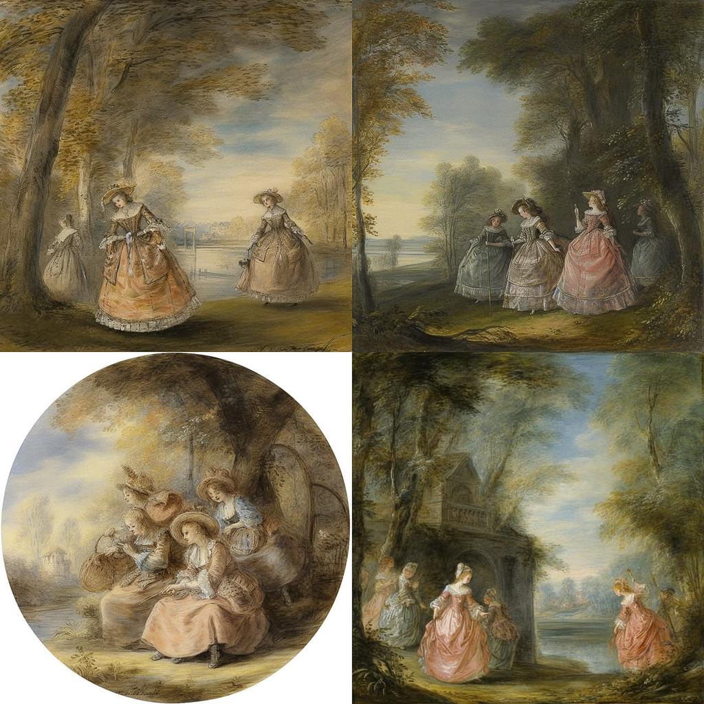 Jean-Antoine Watteau style, Midjourney V5, render 1 of 4