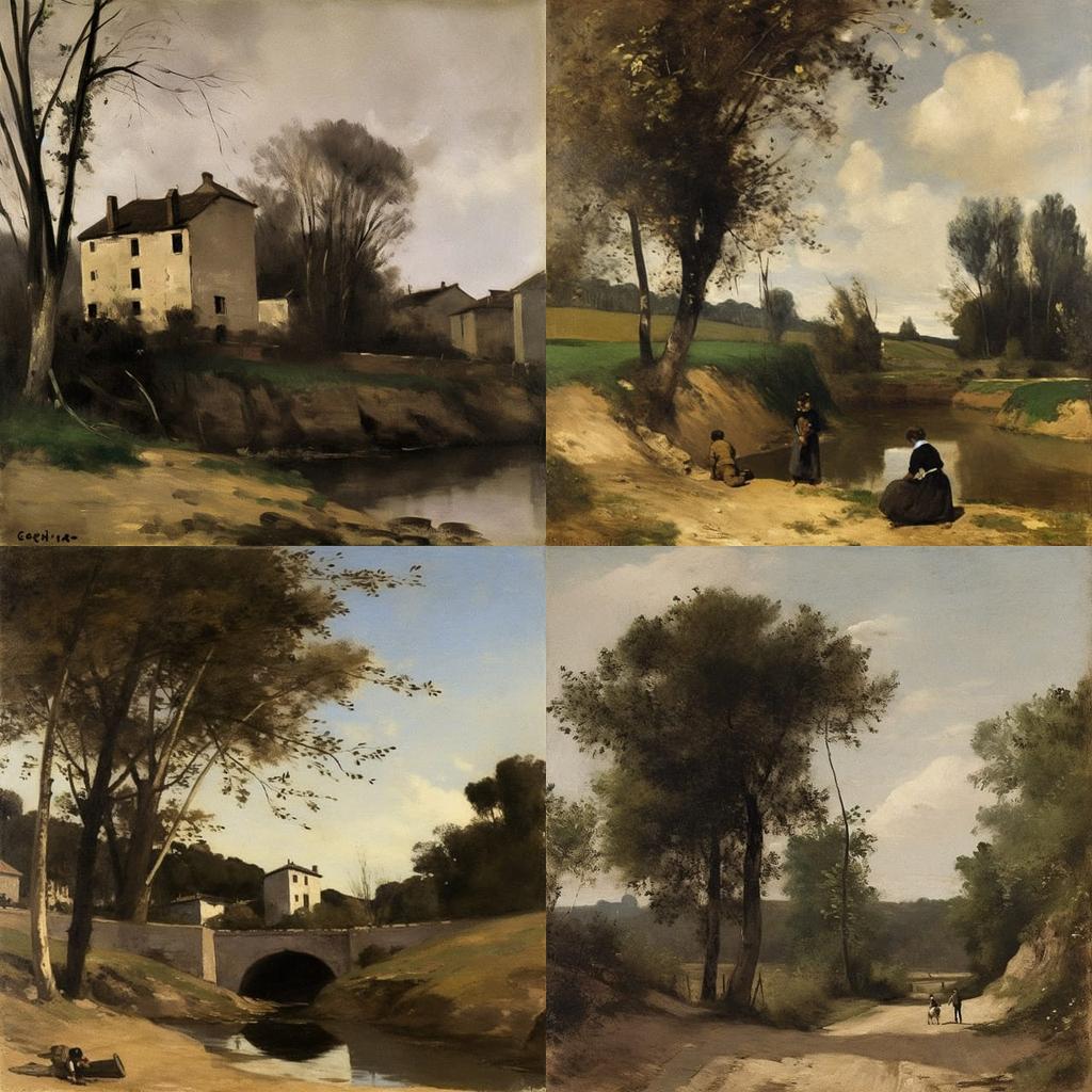 Jean-Baptiste Corot style, Midjourney V5, render 1 of 4