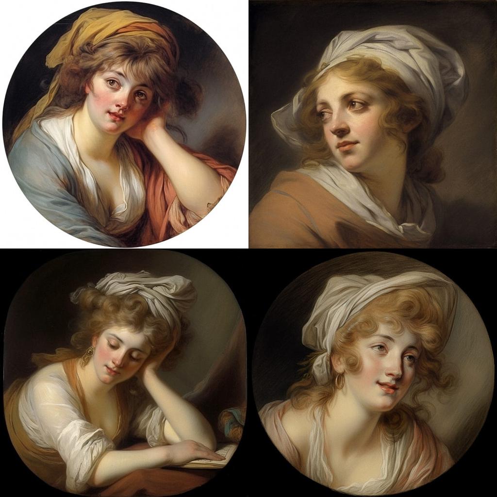 Jean-Baptiste Greuze style, Midjourney V5, render 1 of 4