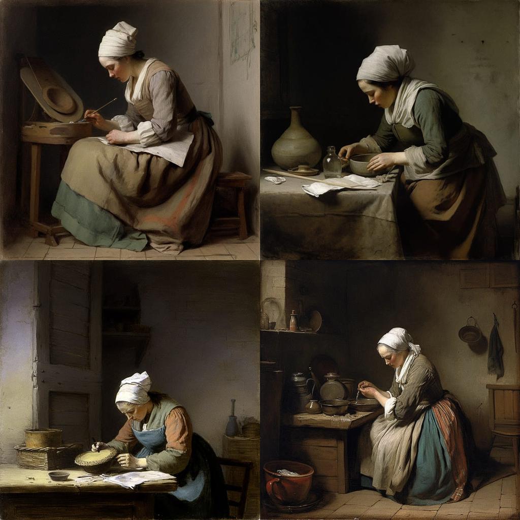 Jean-Baptiste-Simeon Chardin style, Midjourney V5, render 1 of 4