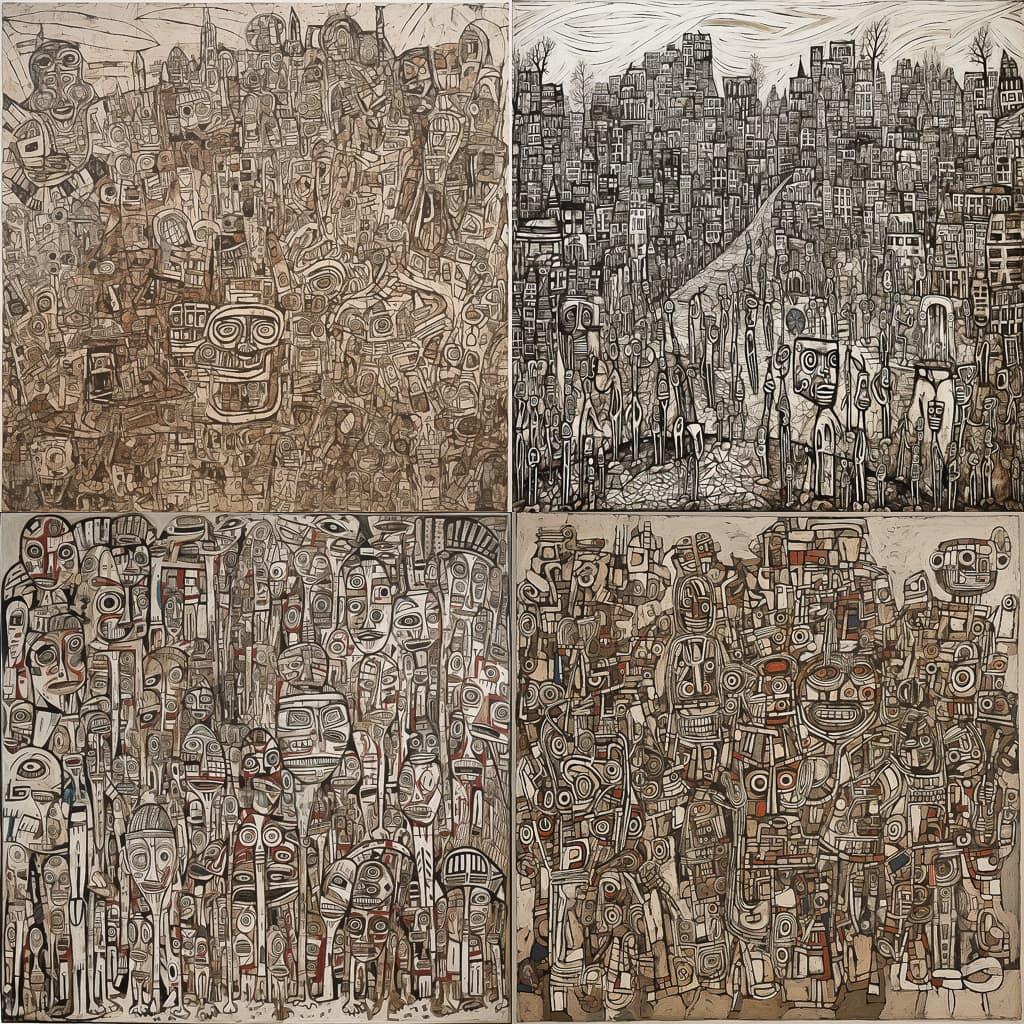 Jean Dubuffet style, Midjourney V5, render 1 of 4