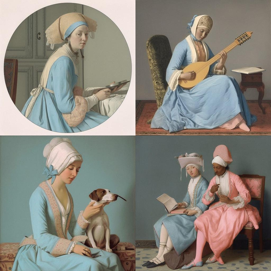 Jean-Etienne Liotard style, Midjourney V5, render 1 of 4