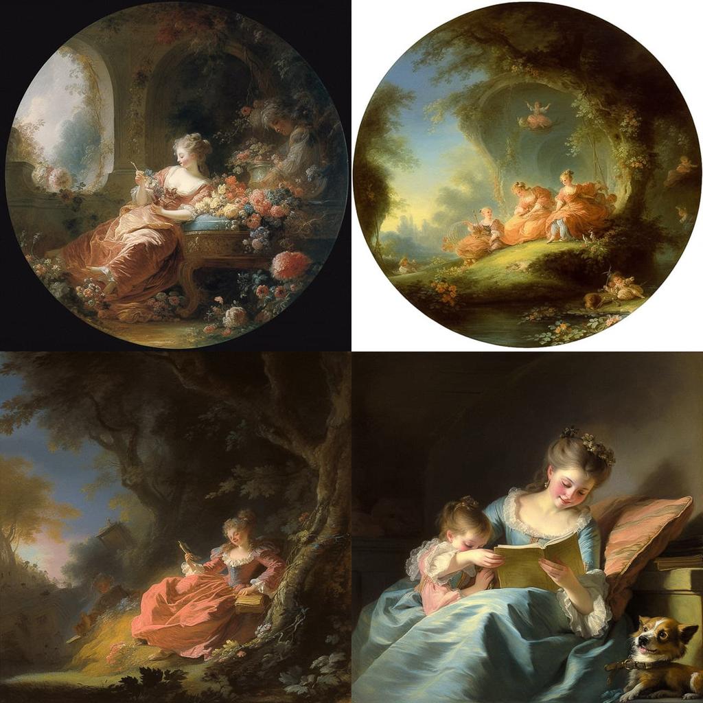 Jean-Honore Fragonard style, Midjourney V5, render 1 of 4