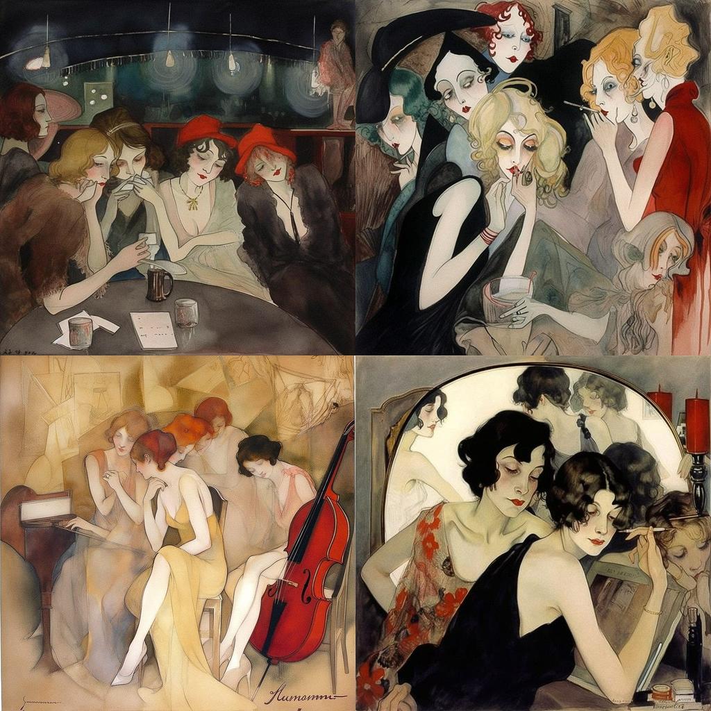 Jeanne Mammen style, Midjourney V5, render 1 of 4