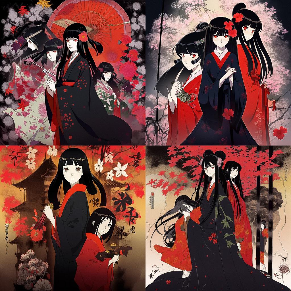 Jigoku Shoujo style, Midjourney V5, render 1 of 4