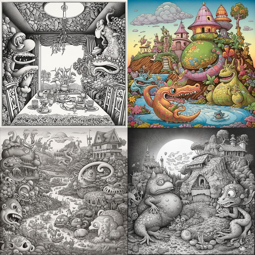 Jim Woodring style, Midjourney V5, render 1 of 4