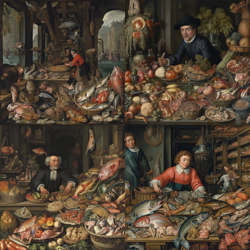 Joachim Beuckelaer style, Midjourney V5, render 1 of 4
