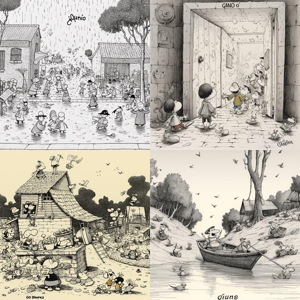 Quino style, Midjourney V5, render 1 of 4