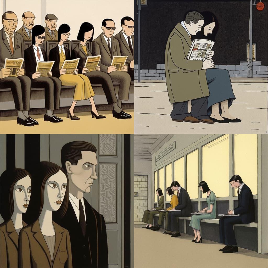 John Brack style, Midjourney V5, render 1 of 4