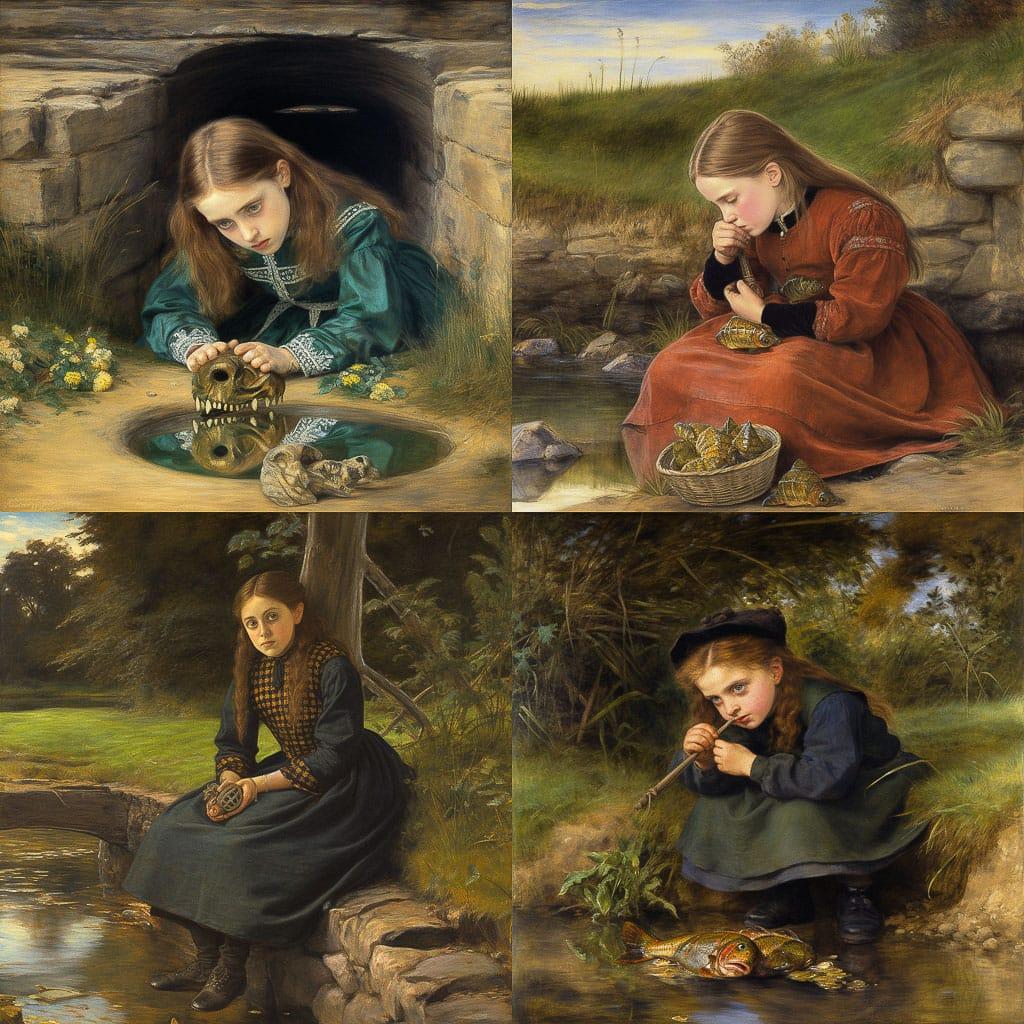 John Everett Millais style, Midjourney V5, render 1 of 4
