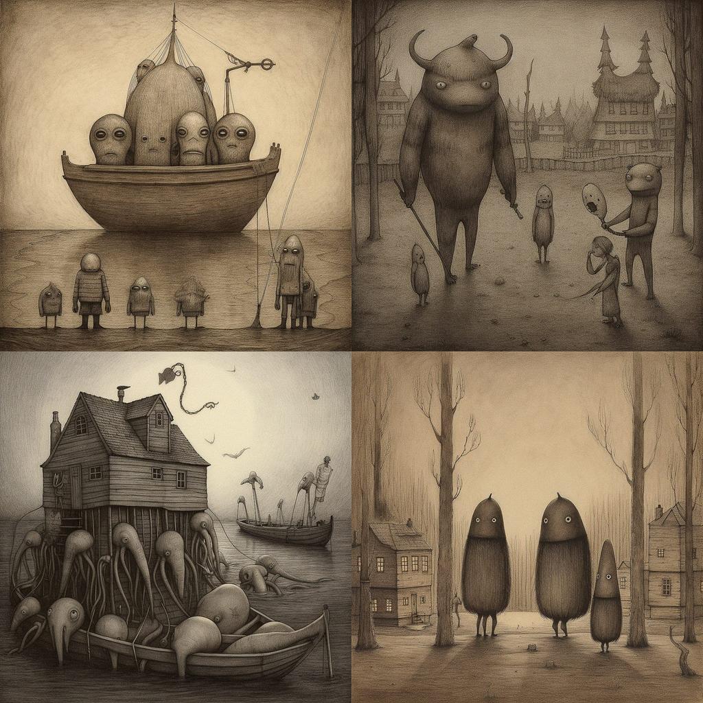 John Kenn Mortensen style, Midjourney V5, render 1 of 4