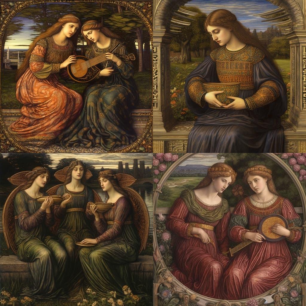 John Melhuish Strudwick style, Midjourney V5, render 1 of 4
