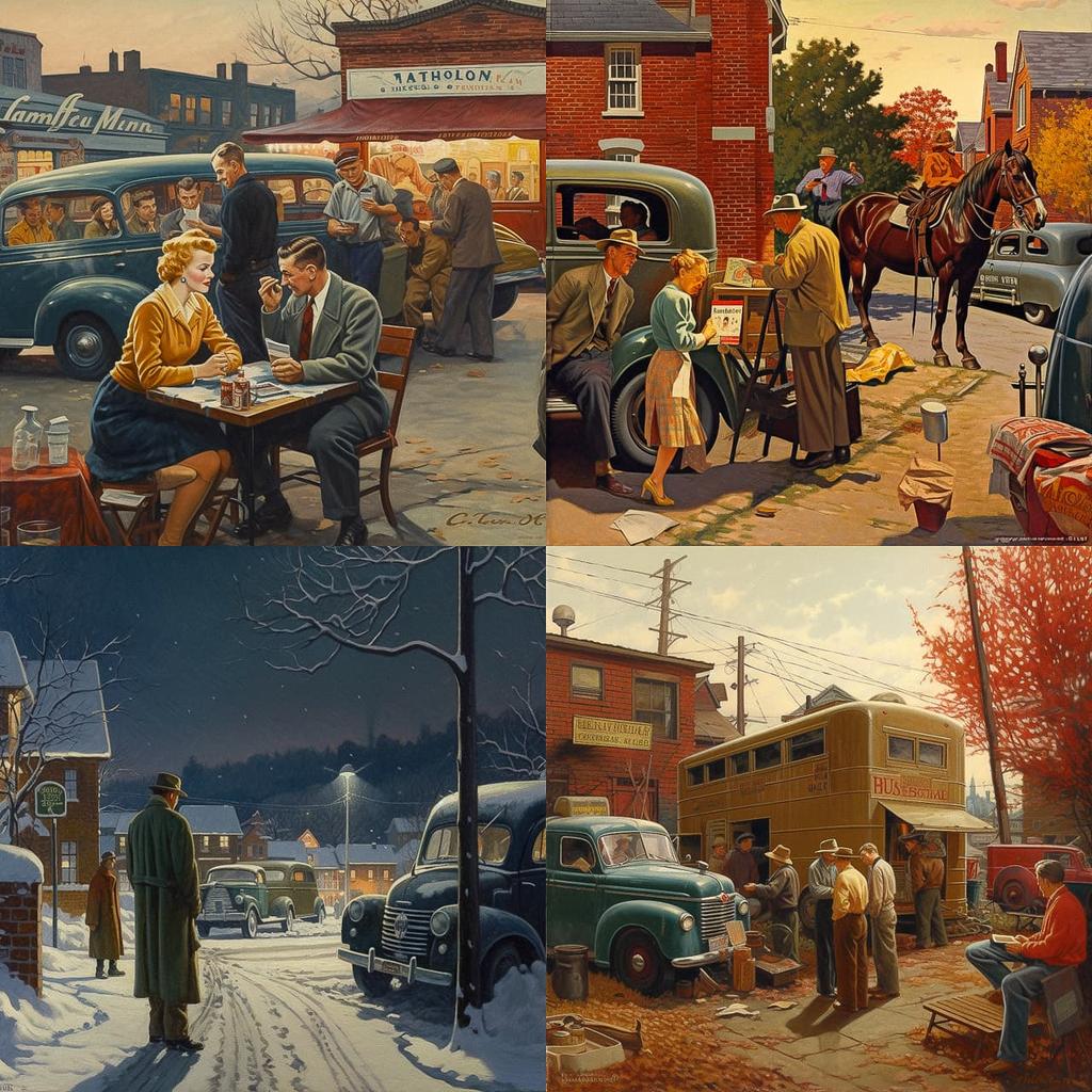 John Philip Falter style, Midjourney V5, render 1 of 4