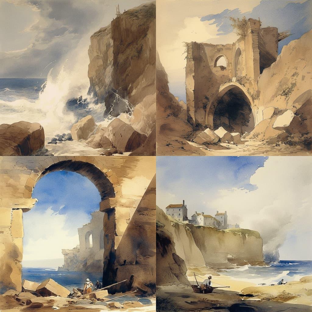 John Sell Cotman style, Midjourney V5, render 1 of 4