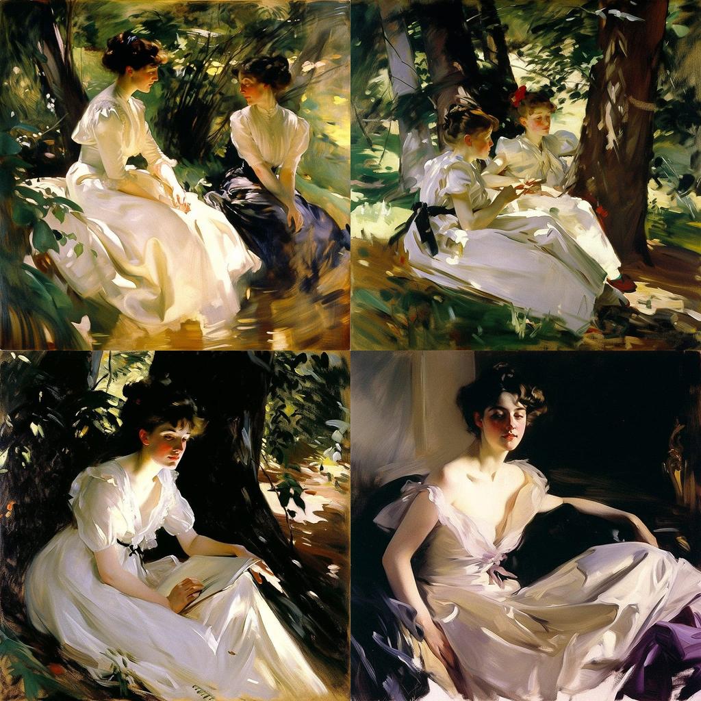 John Singer Sargent style, Midjourney V5, render 1 of 4