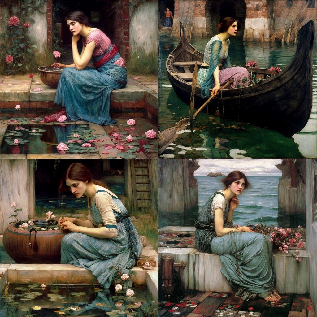 John William Waterhouse style, Midjourney V5, render 1 of 4