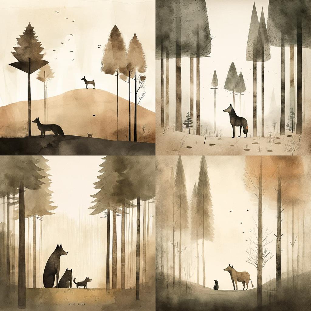 Jon Klassen style, Midjourney V5, render 1 of 4