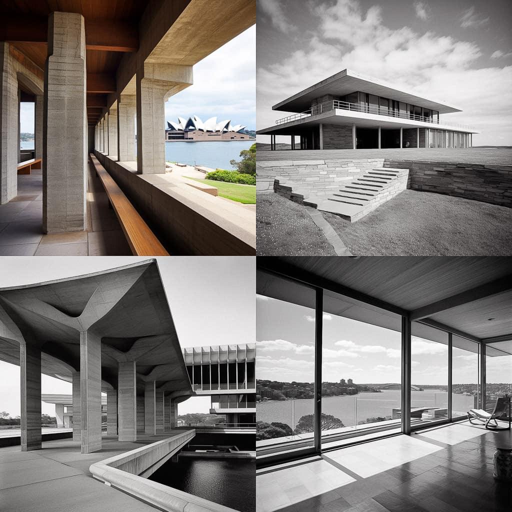 Jorn Utzon style, Midjourney V5, render 1 of 4