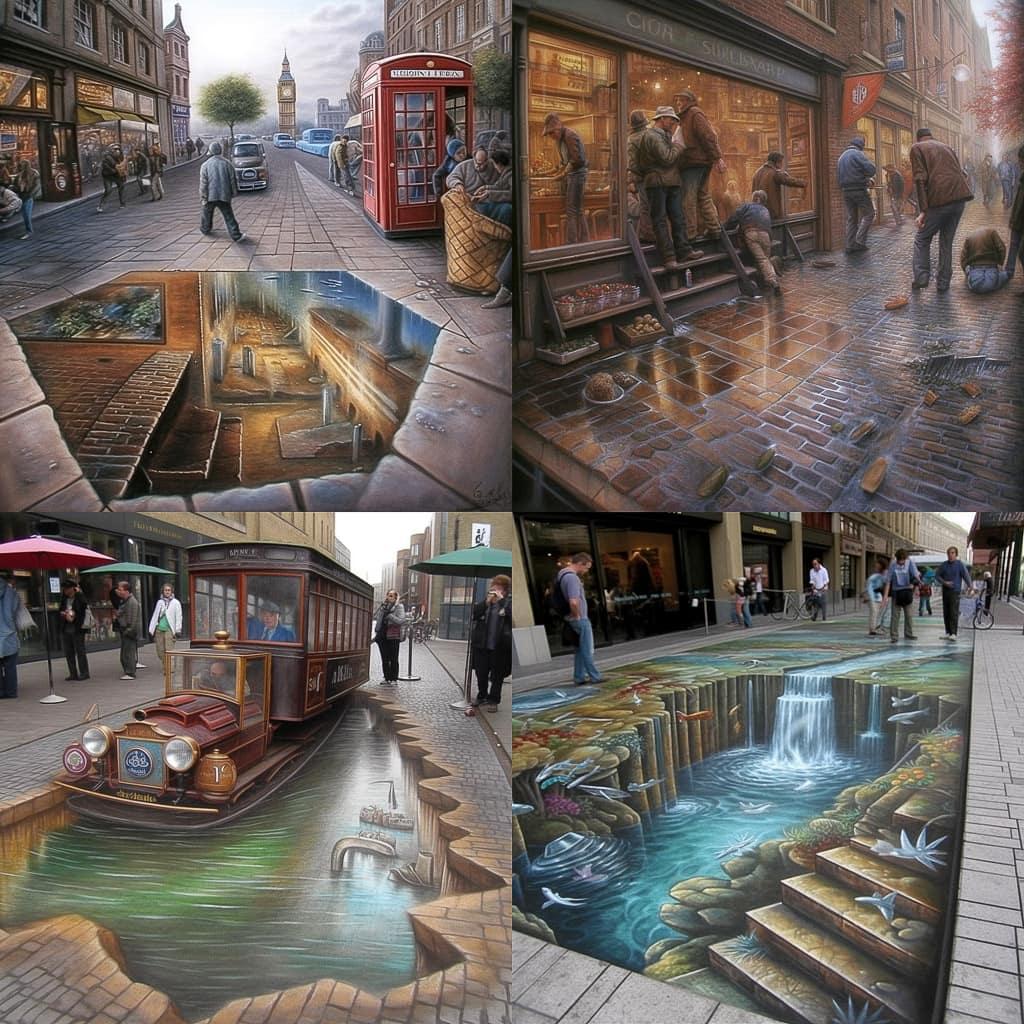 Julian Beever style, Midjourney V5, render 1 of 4