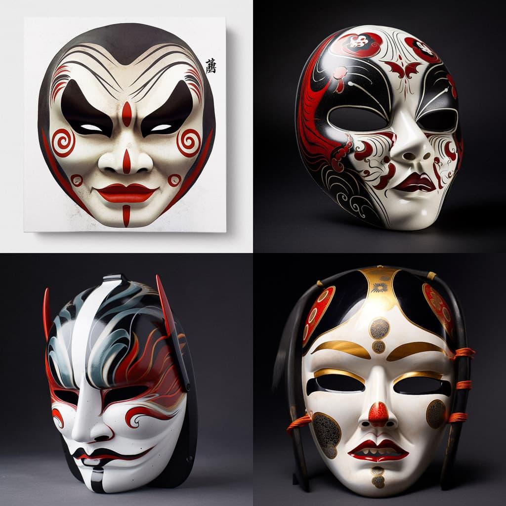 Kabuki mask style, Midjourney V5, render 1 of 4