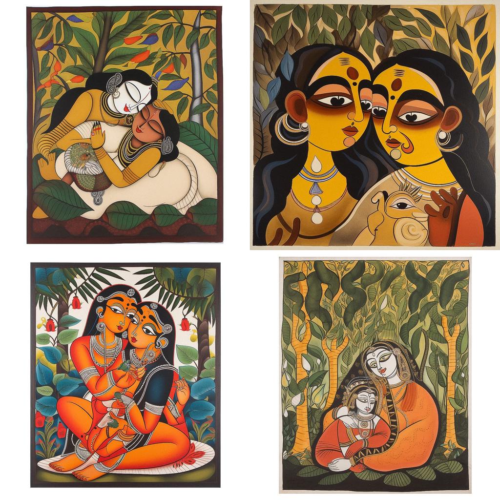 Kalighat painting style, Midjourney V5, render 1 of 4