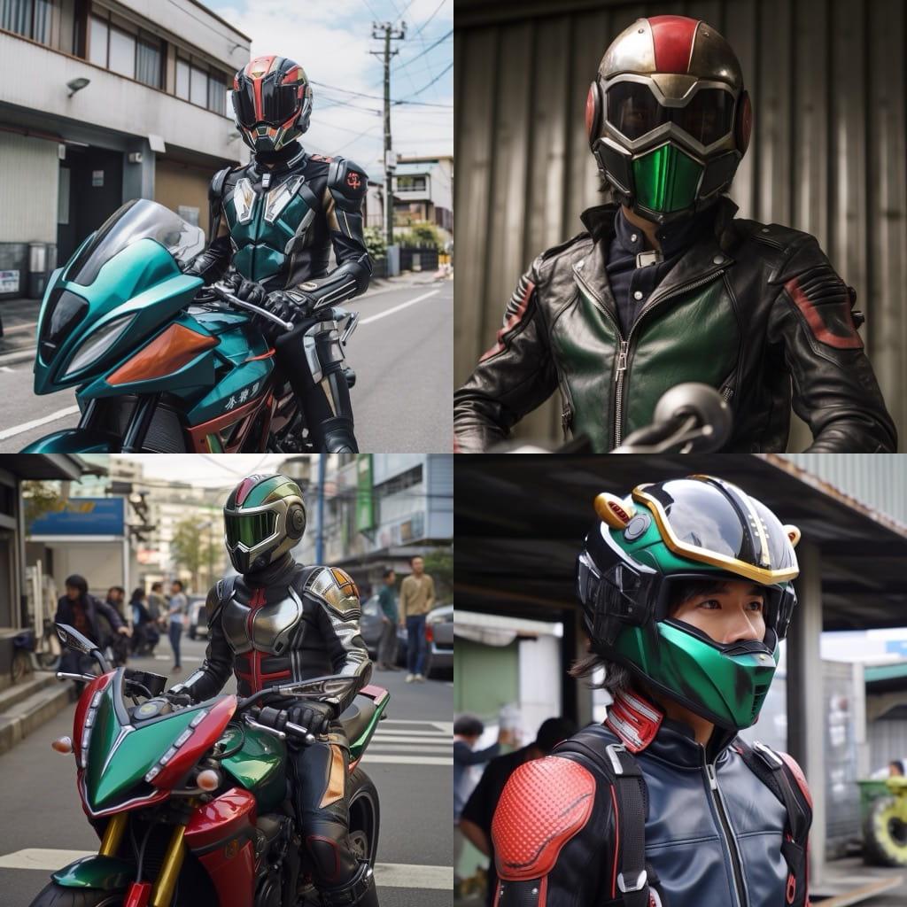 Kamen Rider style, Midjourney V5, render 1 of 4