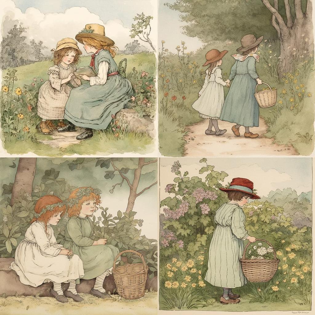 Kate Greenaway style, Midjourney V5, render 1 of 4