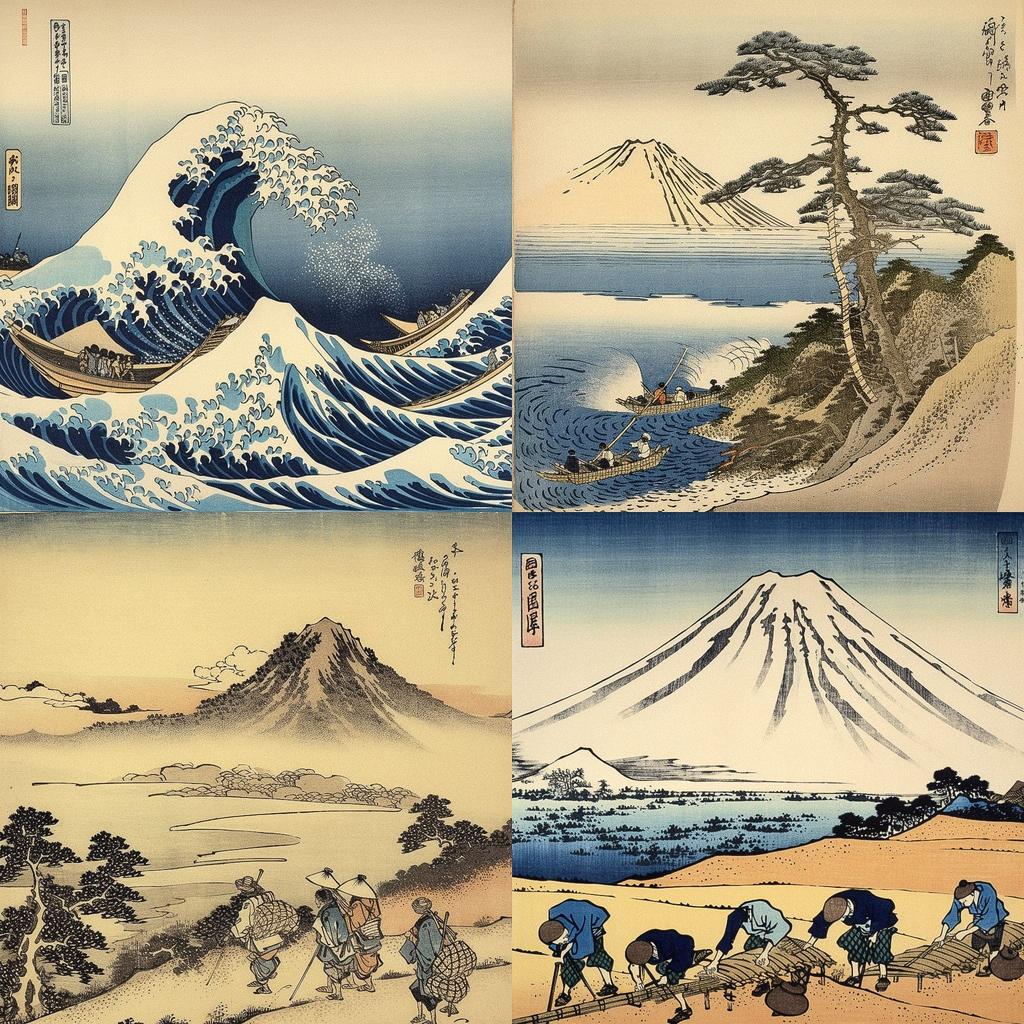 Katsushika Hokusai style, Midjourney V5, render 1 of 4