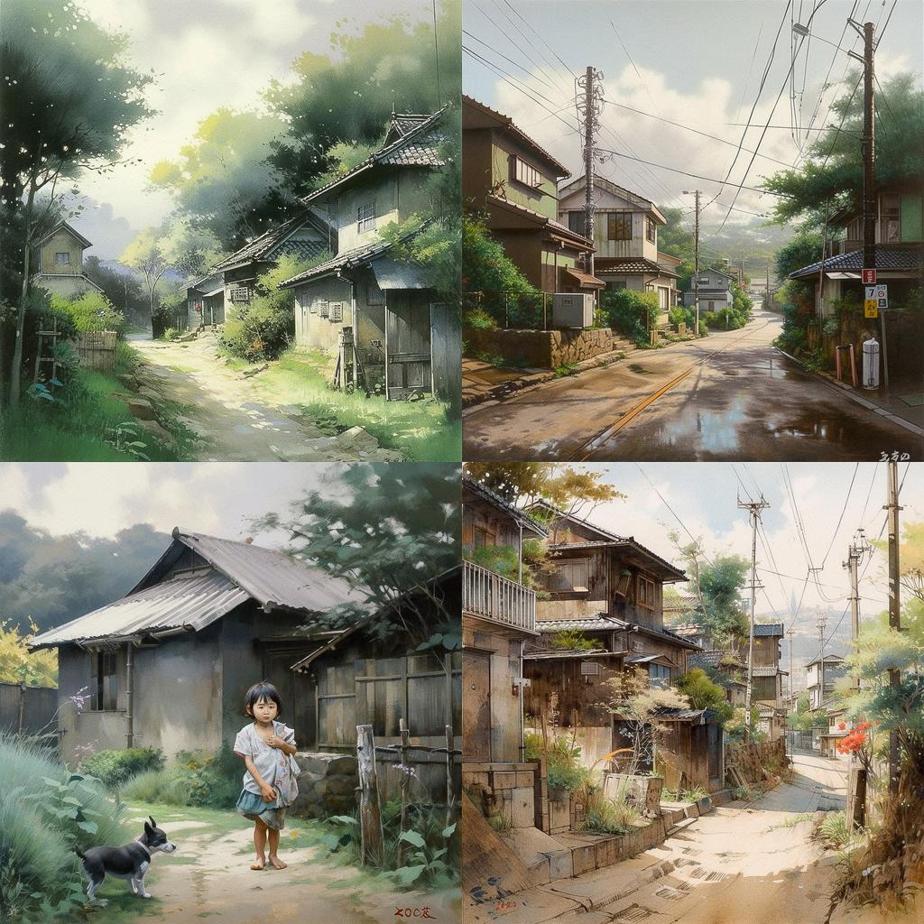 Kazuo Oga style, Midjourney V5, render 1 of 4
