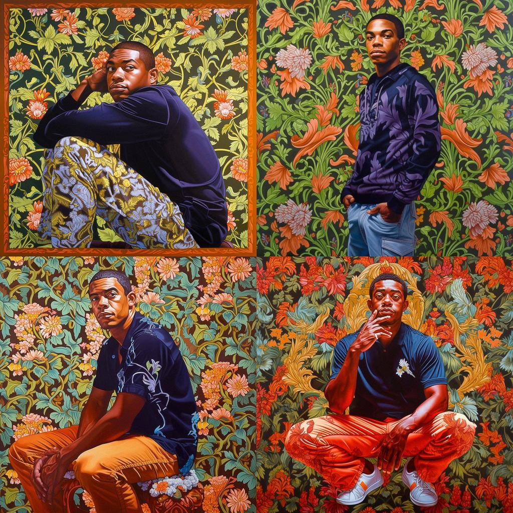 Kehinde Wiley style, Midjourney V5, render 1 of 4